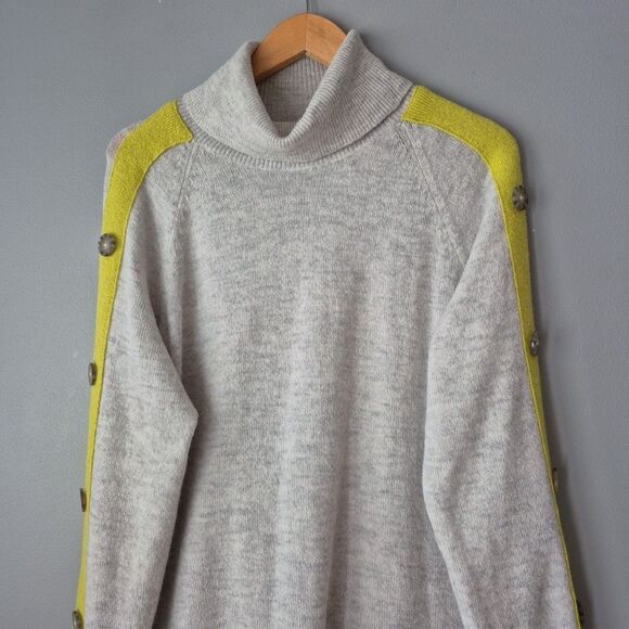 Apt 9 Gray Yellow Striped Long Sleeve Turtleneck Tunic Sweater Womens Large - Picture 2 of 6